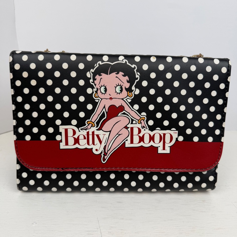Betty Boop Polka Dot Shoulder Bag Sasha Handbags Black White Red Gold Chain 2021